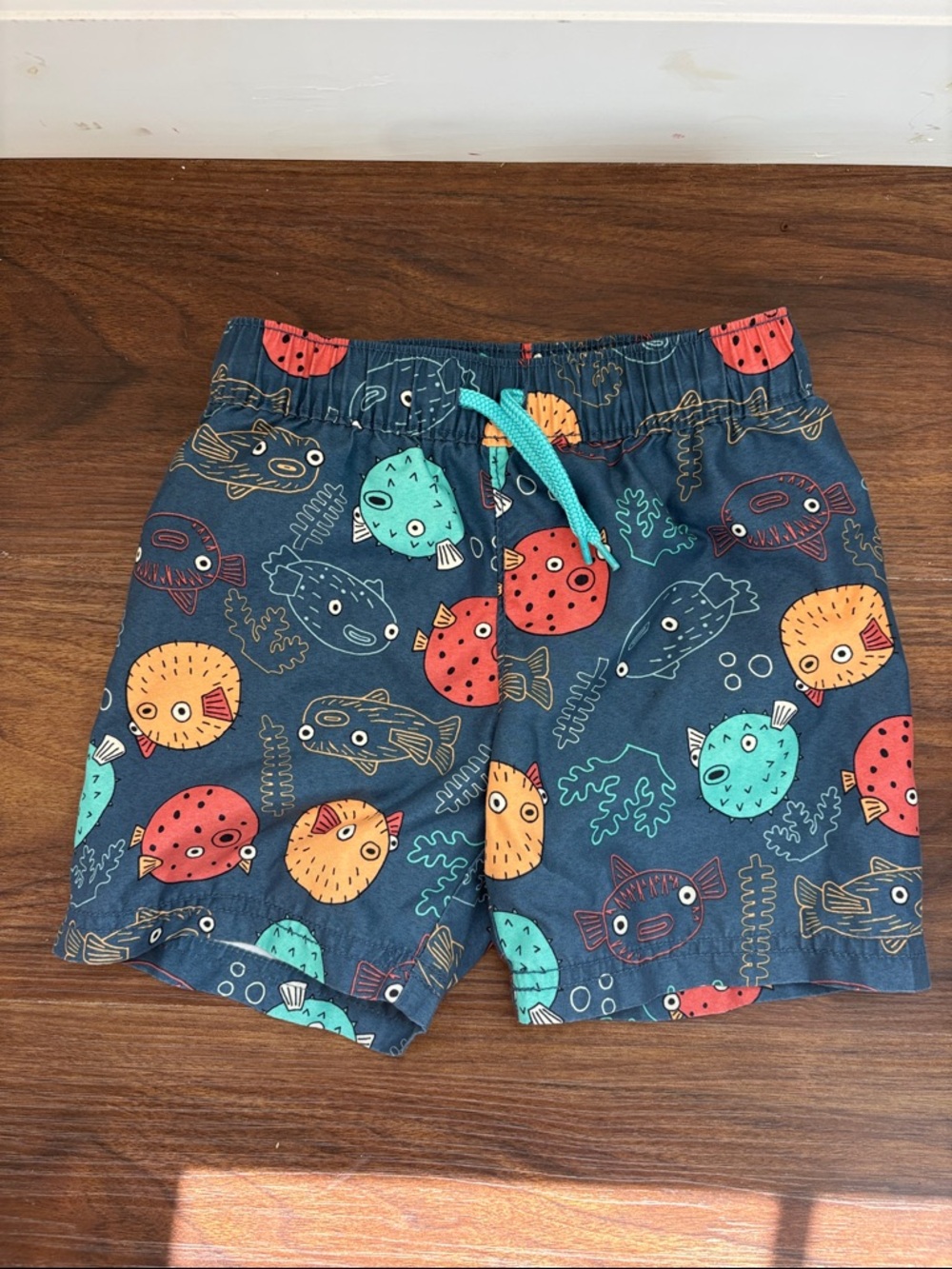 Old Navy Navy Swim Shorts with Multicolor Puffer Fish Print